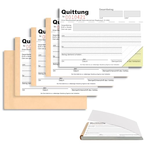 5 Stück Quittungsblock Kleinunternehmer A6 Quer Quittungsblock mit Durchschlag 2 x 40 Blatt Rechnungsblock Quittungsblock Nummeriert Mikroperforiert Selbstdurchschreibend für Buchführung Weiß von BEIMEIII