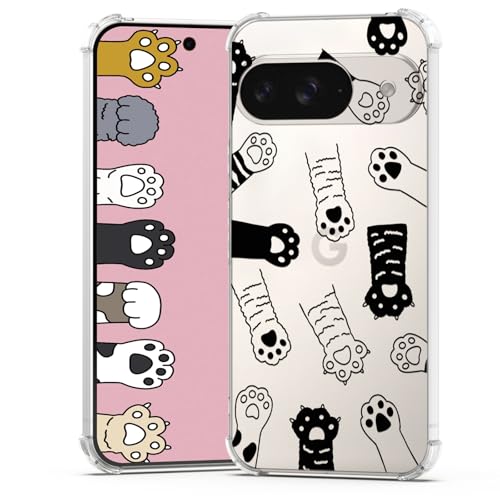 BEIMEITU Schutzhülle für Google Pixel 9, modisches schwarz-weißes Katzenpfoten-Design, für Damen und Mädchen, transparent, weiches TPU, transparent, für Google Pixel 9, Jungen, 16 cm (6,3 Zoll) von BEIMEITU