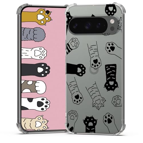 BEIMEITU Schutzhülle für Google Pixel 9 Pro, modisches schwarz-weißes Katzenpfoten-Design, für Damen und Mädchen, transparent, weiches TPU, transparent, 16 cm (6,3 Zoll) von BEIMEITU