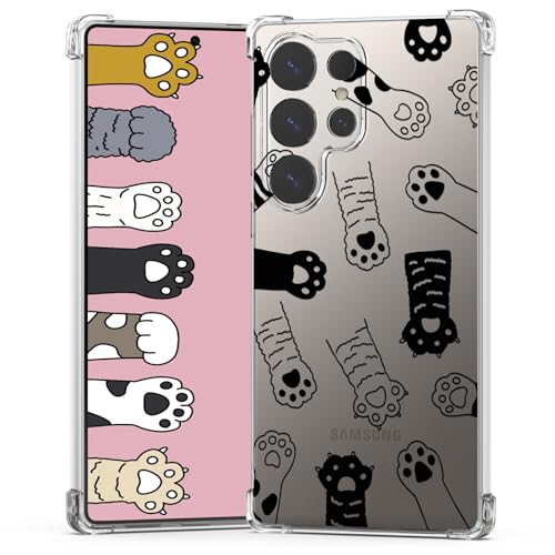 BEIMEITU Schutzhülle für Samsung S25 Ultra (17,5 cm / 6,9 Zoll), modisches schwarz-weißes Katzenpfoten-Design, transparent, weiches TPU, transparent, für Samsung S25 Ultra Jungen von BEIMEITU