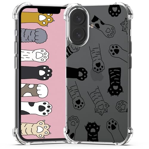 BEIMEITU Schutzhülle für iPhone 16 (6,1 Zoll), modisches schwarz-weißes Katzenpfoten-Design, für Damen und Mädchen, transparent, weiches TPU, transparent, für iPhone 16, Jungen, 15,5 cm (6,1 Zoll) von BEIMEITU