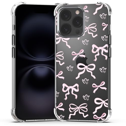 BEIMEITU Schutzhülle für iPhone 16 Pro Max Mädchen, Schleifenmuster, vier Ecken, stoßfestes Design, weiche, schlanke Schutzhülle, rosa Handyhülle für iPhone 16 Pro Max von BEIMEITU