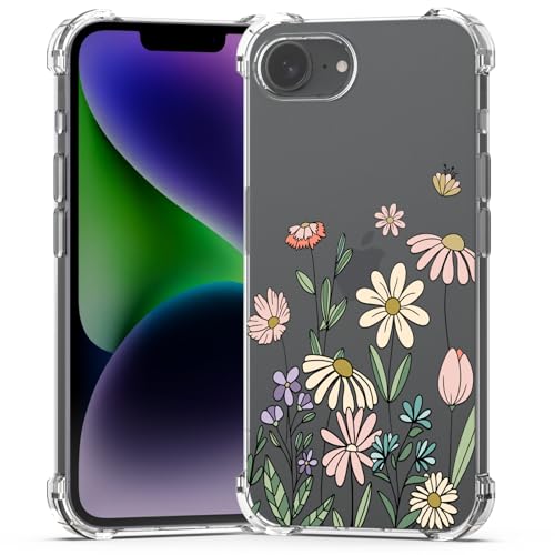 BEIMEITU Schutzhülle für iPhone 16e, 15,5 cm (6,1 Zoll), Blumenmuster, Frühlingsgarten-Muster, stoßfest, weich, transparent, für iPhone 16e, Damen, 15,5 cm (6,1 Zoll) von BEIMEITU