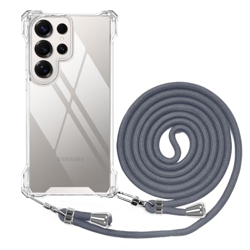 BEIMEITU Schutzhülle mit Umhängeband für Samsung Galaxy S25, transparent, schützende Handyrückseite mit verstellbarem Umhängeband, für Damen, PC-Crossbody-Handyhülle für Samsung Galaxy S25 Ultra, Seil von BEIMEITU