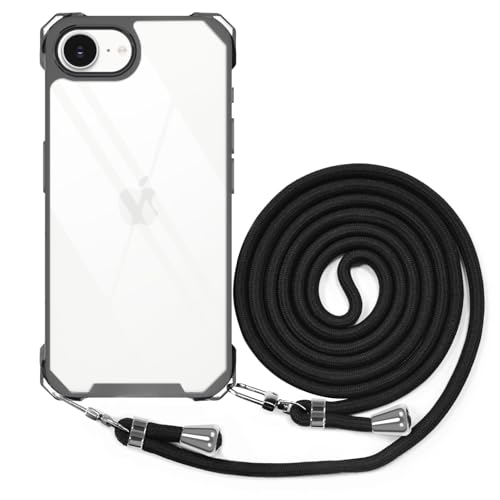 BEIMEITU Transparente Schutzhülle für iPhone 16e, Crossbody-Gurt, transparente Handyhülle mit verstellbarem Umhängeband, Polycarbonat, stoßfest, Umhängeband, für Damen von BEIMEITU