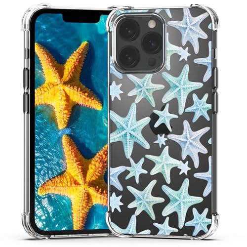 BEIMEITU Transparente Sommer-Schutzhülle für iPhone 16 Pro, Meeresblau, Seestern-Muschel-Muster, Mädchen, Rundumschutz, stoßfest, Kinder-Handyhülle für iPhone 16 Pro von BEIMEITU
