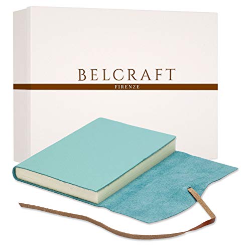 Capri A5 mittelgroßes Notizbuch aus Leder, Handgearbeitet in klassischem Italienischem Stil, Geschenkschachtel inklusive, Tagebuch, Lederbuch A5 (15x21 cm) Aqua von BELCRAFT