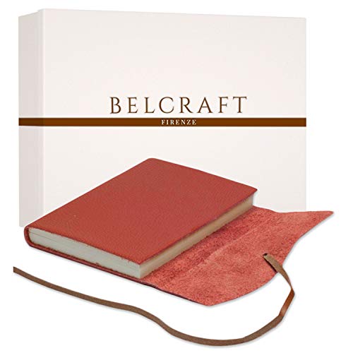 Capri A5 mittelgroßes Notizbuch aus Leder, Handgearbeitet in klassischem Italienischem Stil, Geschenkschachtel inklusive, Tagebuch, Lederbuch A5 (15x21 cm) Koralle von BELCRAFT
