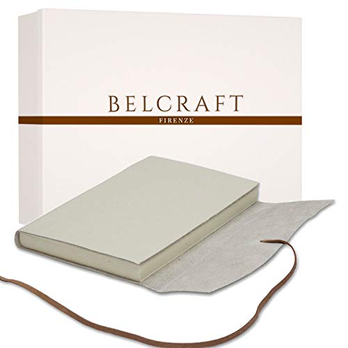 Capri A5 mittelgroßes Notizbuch aus Leder, Handgearbeitet in klassischem Italienischem Stil, Geschenkschachtel inklusive, Tagebuch, Lederbuch A5 (15x21 cm) Milch von BELCRAFT
