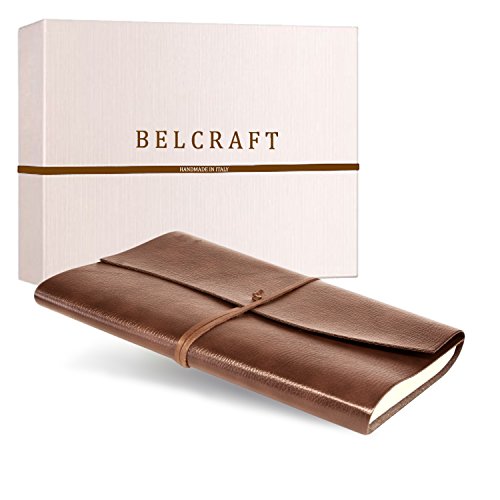 Tivoli A4 großes Notizbuch aus recyceltem Leder, Handgearbeitet in klassischem Italienischem Stil, Geschenkschachtel inklusive, Gästebuch, Tagebuch A4 (21x30 cm) Hellbraun von BELCRAFT