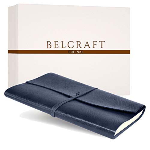 Tivoli A4 großes Notizbuch aus recyceltem Leder, Handgearbeitet in klassischem Italienischem Stil, Geschenkschachtel inklusive, Tagebuch A4 (21x30 cm) Blue von BELCRAFT