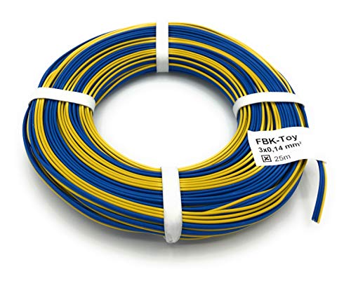 BELI-BECO L318/25 Kabel - Kupferlitze 3 x 0,14 mm² (1x18x0,10 mm) - Drillingsleitung - 25 m Ring (Märklin-Farben: Blau-Blau-Gelb) von BELI-BECO