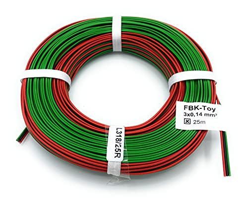 BELI-BECO L318/25 Kabel - Kupferlitze 3 x 0,14 mm² (1x18x0,10 mm) - Drillingsleitung - 25 m Ring (Roco-Farben: Rot-Schwarz-Grün) von BELI-BECO