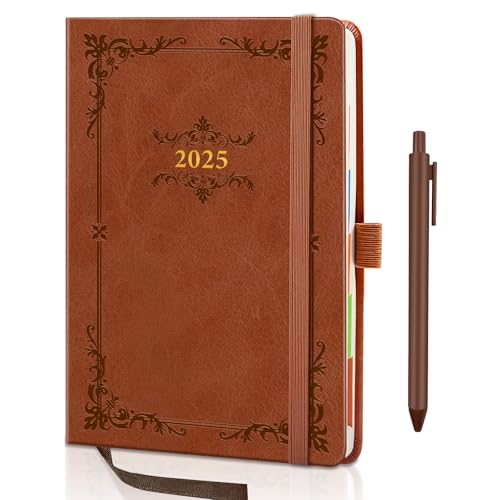 BELIAYAS 2025 Buchkalender A5, Terminkalender 2025, Kalender 2025 A5, 12-Monate-Kalender (Jan.2025-Dez.2025), mit 1pcs Kugelschreiber(0.5mm), 1 Tag 1 Seite, 201 Seiten, Orange von BELIAYAS