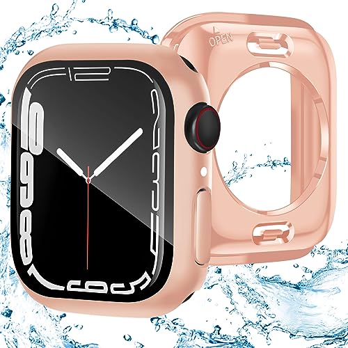 [2 in 1] BELIYO Schutzhülle Kompatibel mit Apple Watch, Bildschirm 360 Schutzhülle aus, ultradünn, insgesamt wasserdicht für Apple Watch 9/8/7 45mm schutzhülle(45mm,Rose Gold) von BELIYO