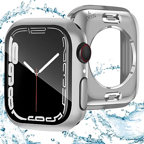 [2 in 1] BELIYO Schutzhülle Kompatibel mit Apple Watch, Bildschirm 360 Schutzhülle aus, ultradünn, insgesamt wasserdicht für Apple Watch 9/8/7 45mm schutzhülle(45mm,Silber) von BELIYO