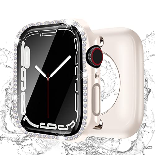 [2 in 1] BELIYO Schutzhülle Kompatibel mit Apple Watch 9/8/7 41mm, Bildschirm 360 Schutzhülle aus, ultradünn, insgesamt wasserdicht Diamant-Uhrengehäuse für Damen(41mm,Starlight) von BELIYO