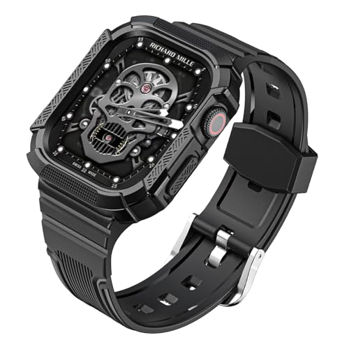BELIYO Apple watch Armband Kompatibel mits SE2/SE/9/8/7/6/5/4/3/2/1,Armband und schutzhüllesind eins, Gepanzertes Aussehen,für iwatch Größe 41/40/38mm (Schwarz-Schwarz) von BELIYO