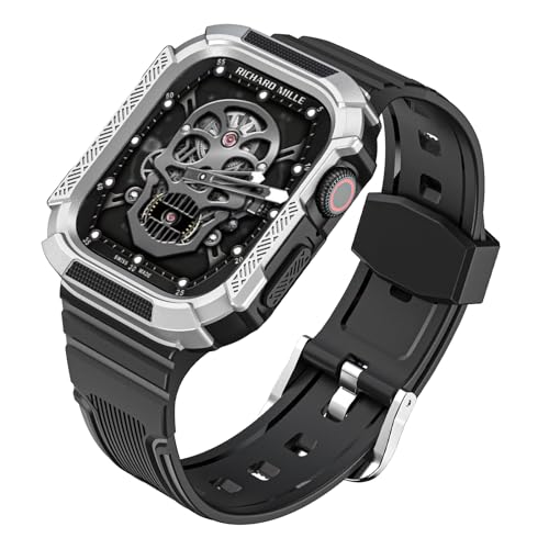 BELIYO Apple watch Armband Kompatibel mits SE2/SE/9/8/7/6/5/4/3/2/1,Armband und schutzhüllesind eins, Gepanzertes Aussehen,für iwatch Größe 41/40/38mm (Schwarz-Silber) von BELIYO