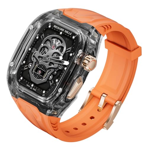 BELIYO Apple watch Armband Kompatibel mits SE2/SE/9/8/7/6/5/4 Armband und schutzhüllesind eins PC+TPU-Material stark und robust für iwatch Größe 44/45mm(Schwarz-orange) von BELIYO