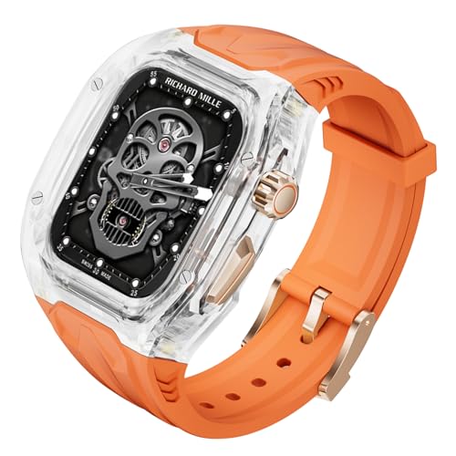 BELIYO Apple watch Armband Kompatibel mits SE2/SE/9/8/7/6/5/4 Armband und schutzhüllesind eins PC+TPU-Material stark und robust für iwatch Größe 44/45mm(Transparent-Orange) von BELIYO