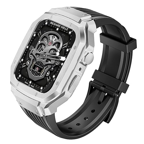 BELIYO Apple watch Armband Kompatibel mits SE2/SE/9/8/7/6/5/4 Armband und schutzhüllesind eins Verstärkte Materialien+TPU-Material stark und robust für iwatch Größe 44/45mm(Silber) von BELIYO
