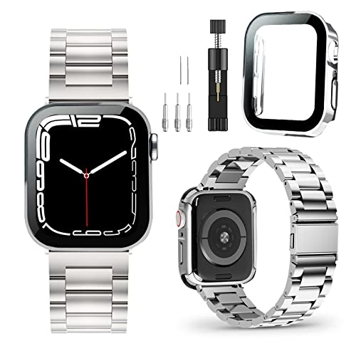 BELIYO Armband Kompatibel mit Apple Watch SE2/SE/6/5/4,Armband aus edelstahl und wasserdicht galvanisiertes schutzhülle für Apple Watch schutzhülle 44mm(44mm schutzhülle,Silver) von BELIYO