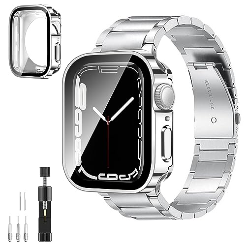 BELIYO Armband Kompatibel mit Apple Watch SE2/SE/6/5/4 40mm,Armband aus edelstahl und 360°wasserdicht schutzhülle für Apple Watch schutzhülle 40mm(40mm,Silber) von BELIYO