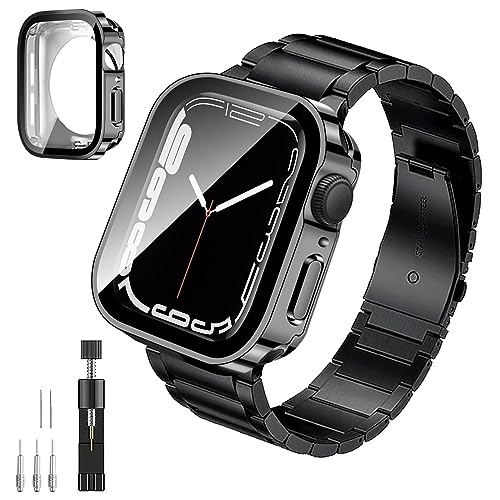 BELIYO Armband Kompatibel mit Apple Watch SE2/SE/6/5/4 44mm,Armband aus edelstahl und 360°wasserdicht schutzhülle für Apple Watch schutzhülle 44mm(44mm,Schwarz) von BELIYO