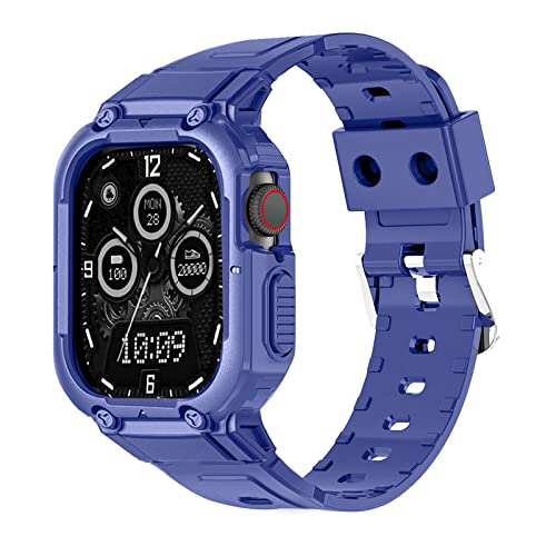 BELIYO Armband Kompatibel mit Apple Watch SE2/SE/9/8/7/6/5/4/3/2/1,Armband und schutzhüllesind eins, Gepanzertes Aussehen,Silikon,für Apple Watch Größe 45/44/42mm Armband (45/44/42mm,Blau) von BELIYO