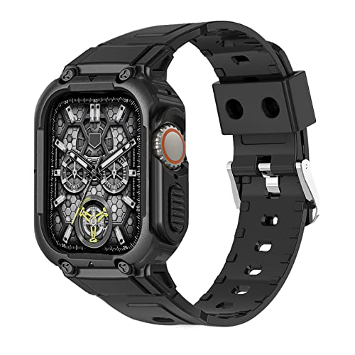 BELIYO Armband Kompatibel mit Apple Watch Ultra2/Ultra,Armband und schutzhüllesind eins, Gepanzertes Aussehen,Silikon,für Apple Watch Größe 49mm Armband (49mm,Schwarz) von BELIYO