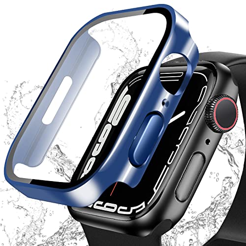 BELIYO Schutzhülle Kompatibel mit Apple Watch 9/8/7,wasserdichte Hülle,3D rechtwinklige Kante,Galvanisierungsprozess für Apple Watch 9/8/7 41mm schutzhülle（41mm,Blau von BELIYO