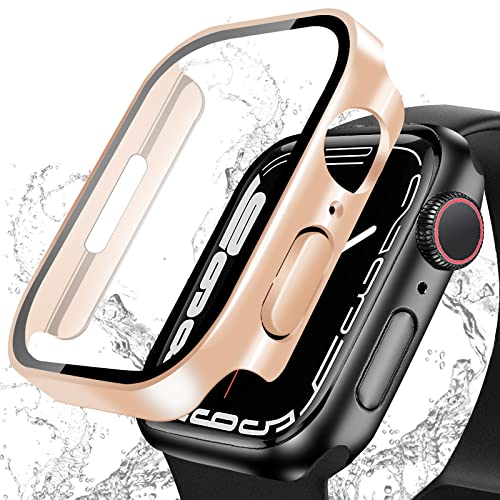 BELIYO Schutzhülle Kompatibel mit Apple Watch 9/8/7,wasserdichte Hülle,3D rechtwinklige Kante,Galvanisierungsprozess für Apple Watch 9/8/7 41mm schutzhülle（41mm,Rose Gold von BELIYO