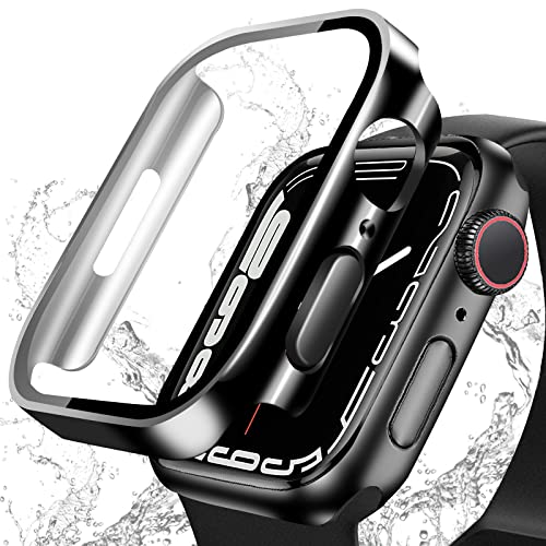 BELIYO Schutzhülle Kompatibel mit Apple Watch 9/8/7,wasserdichte Hülle,3D rechtwinklige Kante,Galvanisierungsprozess für Apple Watch 9/8/7 41mm schutzhülle（41mm,Schwarz von BELIYO