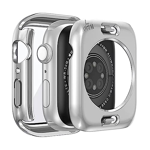 BELIYO Schutzhülle Kompatibel mit Apple Watch Ultra2/Ultra/SE2/SE/9/8/7/6/5/4, Bildschirm 360 Schutzhülle aus,insgesamt wasserdicht für Apple Watch 9/8/7 41mm schutzhülle(41mm,Silber) von BELIYO