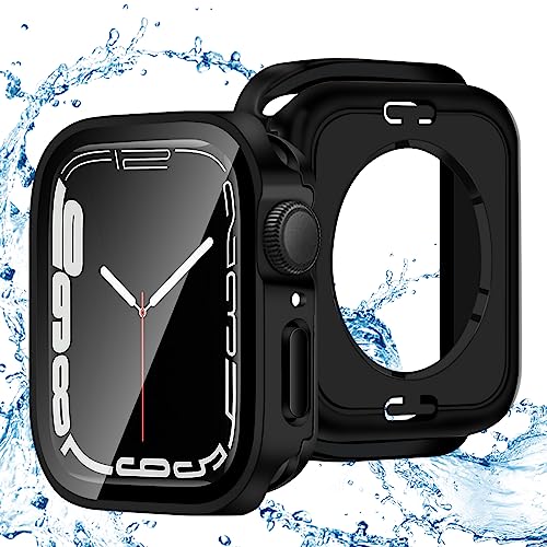 BELIYO Hard Hülle mit Glas Displayschutz Kompatibel mit Apple Watch 9/8/7 41mm Hart-PC case,360° vollständiger Schutz,3D-rechtwinklige Kante-Schwarz von BELIYO