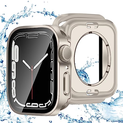 BELIYO Hard Hülle mit Glas Displayschutz Kompatibel mit Apple Watch 9/8/7 41mm Hart-PC case,360° vollständiger Schutz,3D-rechtwinklige Kante-Starlight von BELIYO