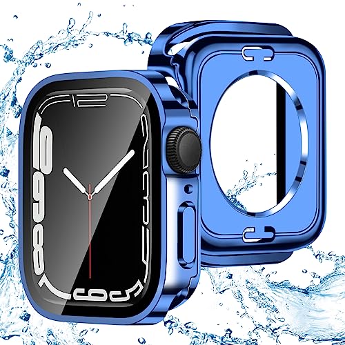 BELIYO Wasserdichtes Gehäuse für Apple Watch 9/8/7 45mm–Hart-PC,360°vollständiger Abdeckungsschutz,3D-rechtwinklige Kante,Galvanikverfahren-Blau von BELIYO