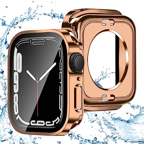 BELIYO Wasserdichtes Gehäuse für Apple Watch 9/8/7 45mm–Hart-PC,360°vollständiger Abdeckungsschutz,3D-rechtwinklige Kante,Galvanikverfahren-Rose Gold von BELIYO