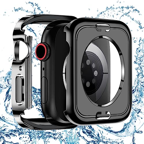 [2024 neues Modell] BELIYO Hard Hülle mit Glas Displayschutz Kompatibel mit Apple Watch SE2/SE/6/5/4 40mm PC case,360° Abdeckungsschutz,3D-rechtwinklige Kante,Galvanikverfahren Schwarz von BELIYO