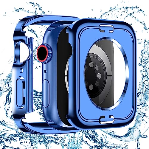 BELIYO Wasserdichtes Gehäuse für Apple Watch SE2/SE/6/5/4 44mm–Hart-PC,360°vollständiger Abdeckungsschutz,3D-rechtwinklige Kante,Galvanikverfahren-Blau von BELIYO