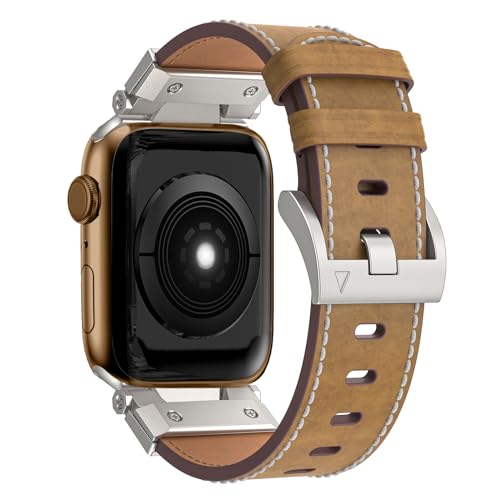 BELIYO apple watch armband kompatibel mit 49mm/45mm/44mm/42mm,Ledermaterial,Business Armband apple watch,für iwatch Serie 9/8/7/SE2/SE/6/5/4/Ultra2/Ultra(49/45/44/42mm,Hellbraun) von BELIYO