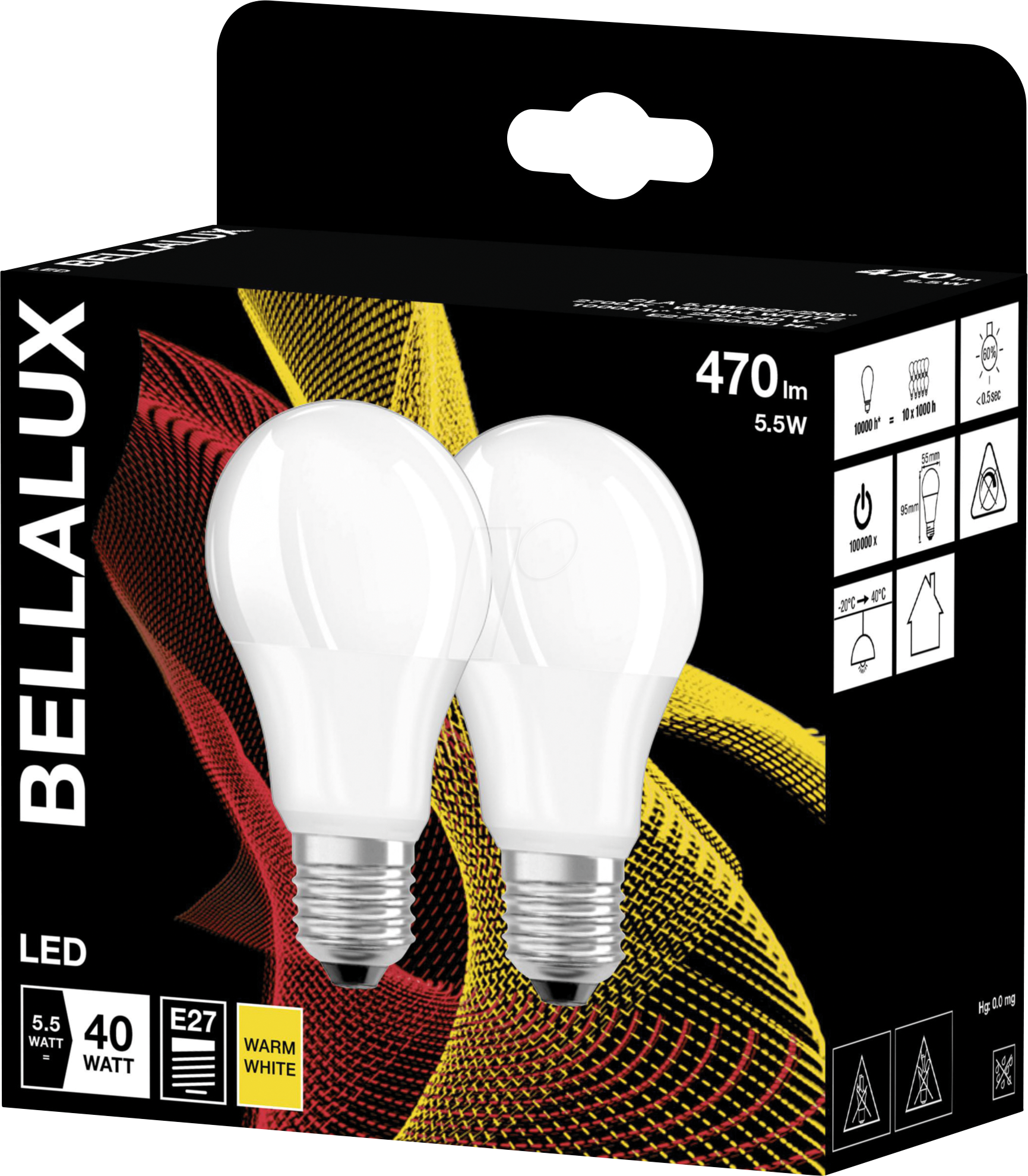 BELLA 075409002 - LED-Lampe E27, 5 W, 470 lm, 2700 K, 2er-Pack von BELLALUX