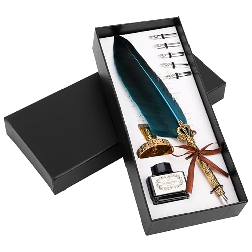 BELLE VOUS Kalligraphie Set 8-teilig - Kalligraphie-Feder mit Halter - 5 Federn - Tintenfass mit schwarzer Tinte - Kalligraphie Füller - Schreibfeder für Anfänger - Blau von BELLE VOUS