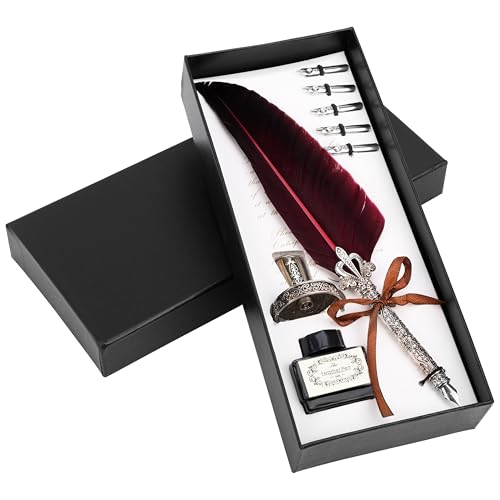 BELLE VOUS Kalligraphie Set 8-teilig - Kalligraphie-Feder mit Halter - 5 Federn - Tintenfass mit schwarzer Tinte - Kalligraphie Füller - Schreibfeder für Anfänger - Rot von BELLE VOUS