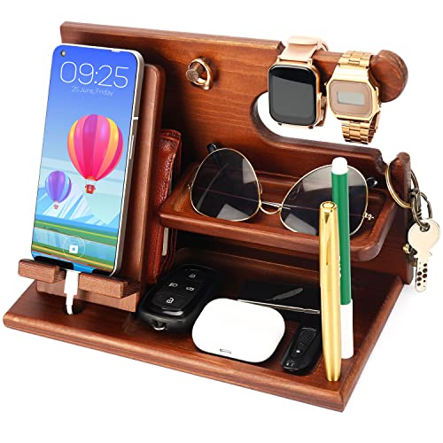 BELLE VOUS Schreibtisch Organizer Holz Ablage - Nachttisch/Desk Organizer - Für Telefon, Geldbörsen, Uhren, Gadget & Schlüssel Aufbewahrung - Geschenke für Männer - Zubehör für Ehemann/Vater von BELLE VOUS