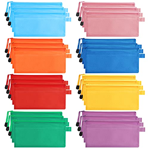 Belle Vous 24Stk Plastik Zipper Beutel Netz – Wasserdichte Dokumententasche (8 Farben) - Beutel mit Reißverschluss, Tasche für Reiseunterlagen, Kosmetik, Schule/Büro Zubehör, Stifte, Belege von BELLE VOUS