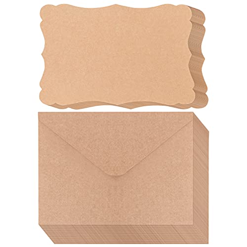 Belle Vous Braune Kraftpapier Blanko Karten mit Umschlag (50 Stk) - 17,6 x 12,4 cm - Kraftpapier Karten Set - DIY Einladungskarten Hochzeit & Geburtstag, Geschenk- & Grusskarten Set mit Umschlag von BELLE VOUS