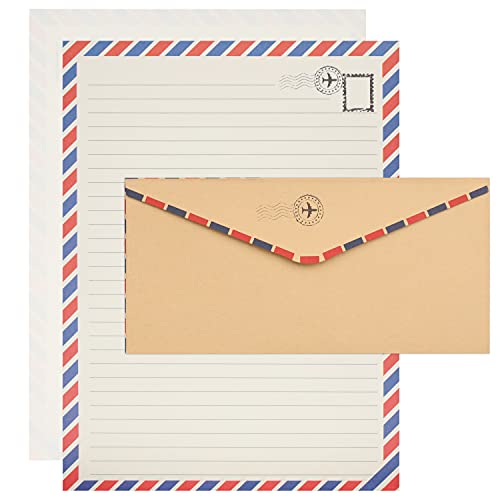Belle Vous Briefpapier mit Umschlag (96er Set) - 48 Antik Papier Blätter im Briefformat & 48 Braune Umschläge - Vintage Briefumschläge im Reisestil für Einladungen, Briefe, Danksagungen & Mehr von BELLE VOUS