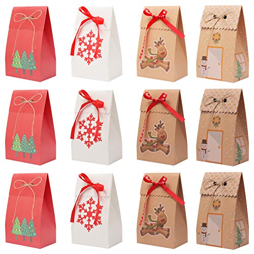 Belle Vous Geschenkbox (12 Stk) - 18x11x7 cm Weihnachtsboxen Geschenkschachtel Karton 6 Braun, 3 Rot Geschenktüten - Geschenkkarton Verpackung Faltbar für Geschenke, Gastgeschenke von BELLE VOUS